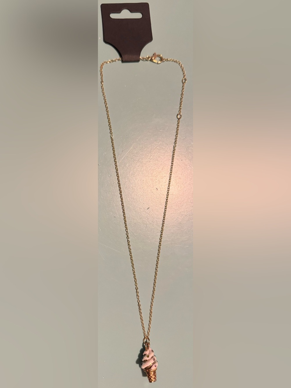 Gold-Tone Ice Cream Cone with Crystals Pendant Necklace